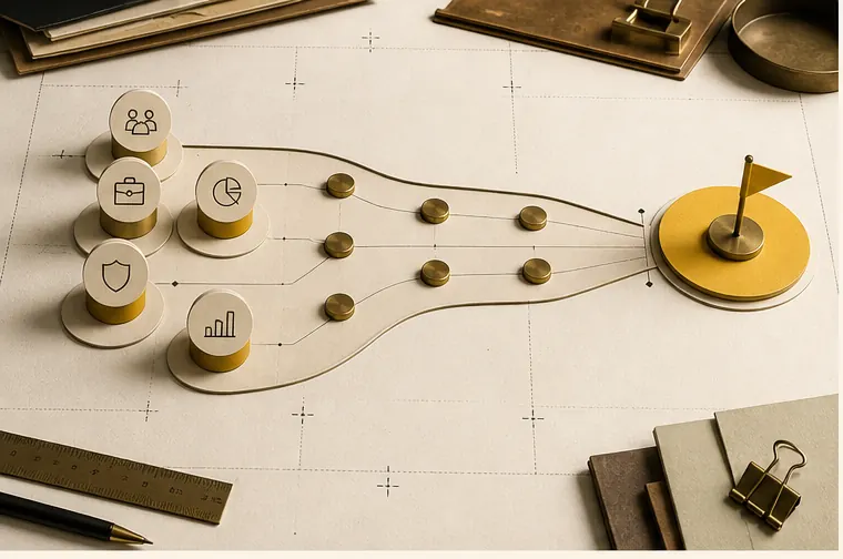 A B2B buying committee mapped to a commercial search journey