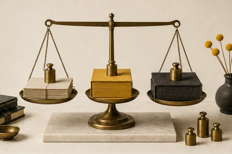 Three SEO investment models compared on a brass balance