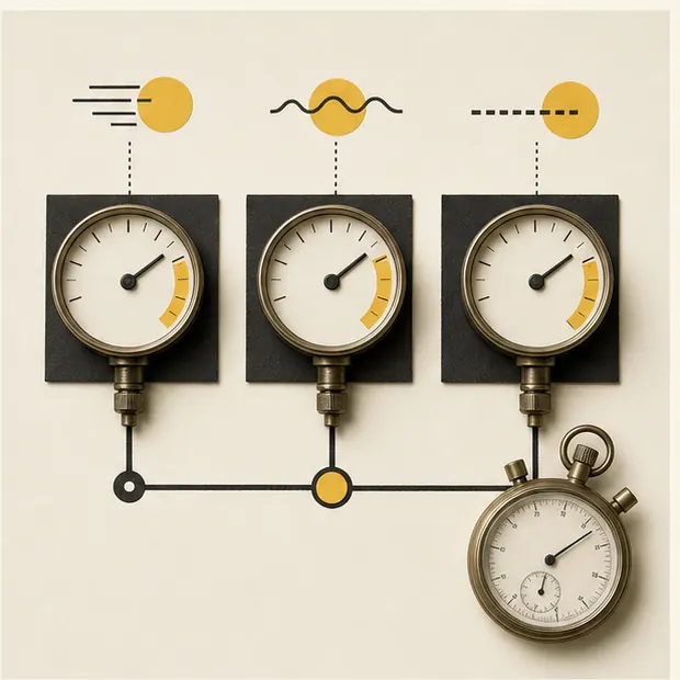 Precision gauges representing loading, responsiveness and visual stability